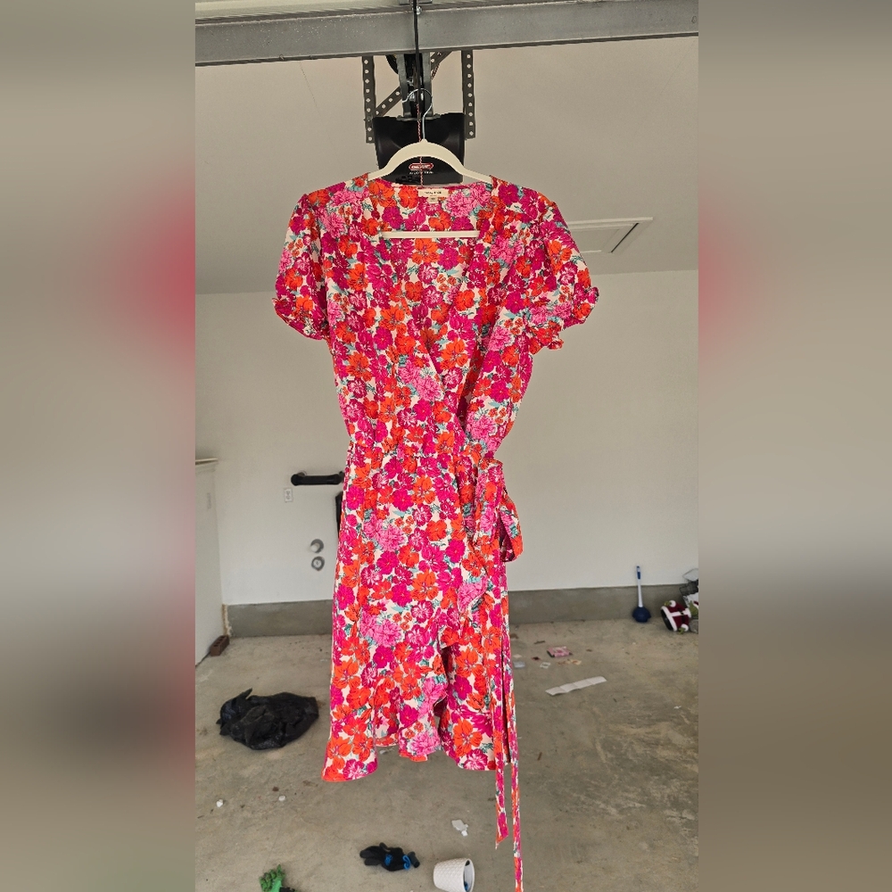 Vibrant Floral Dress with Pink and Orange